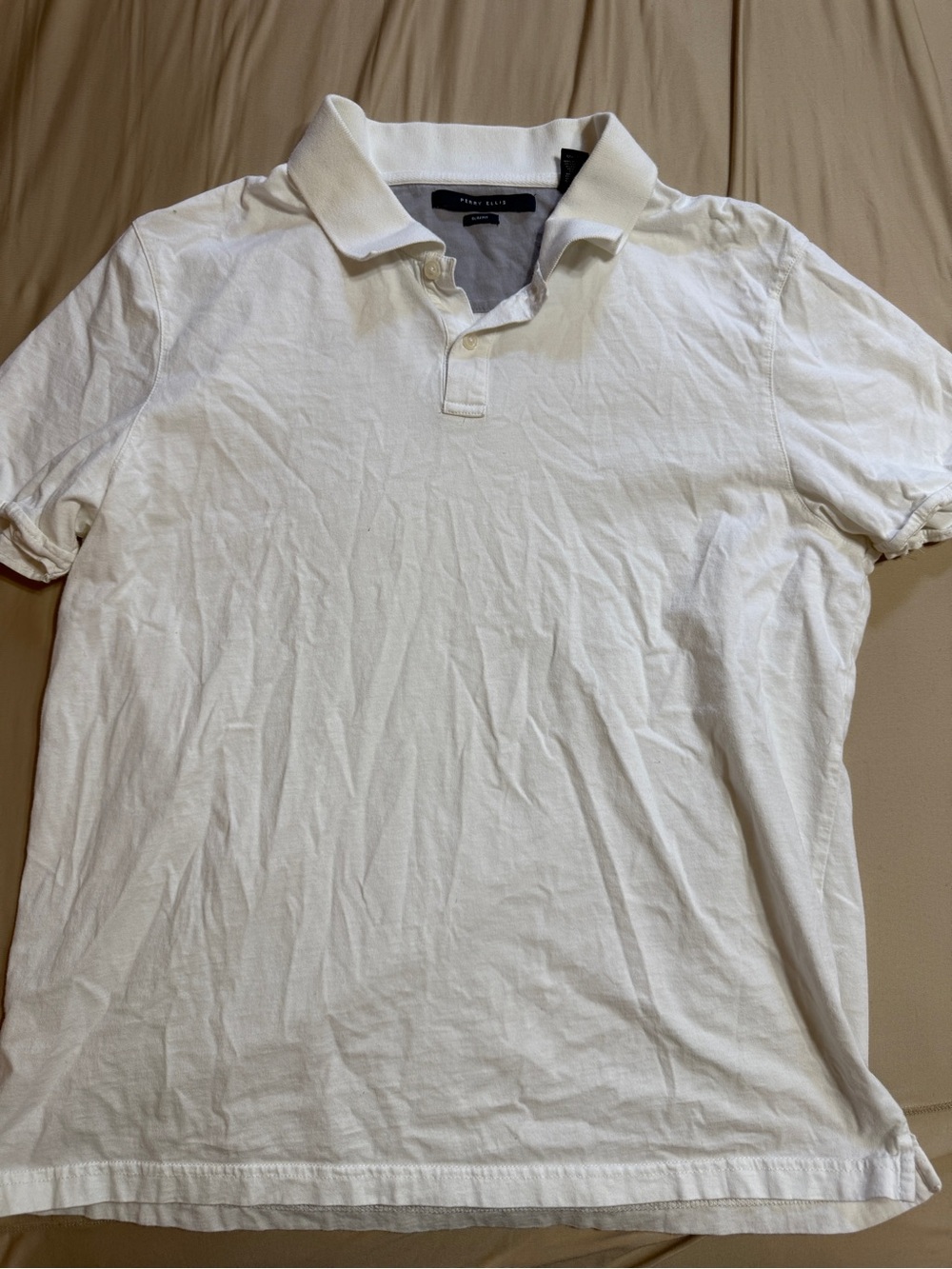 Perry Ellis Mens XL White Slim Fit Short Sleeve Polo Shirt 100% Cotton